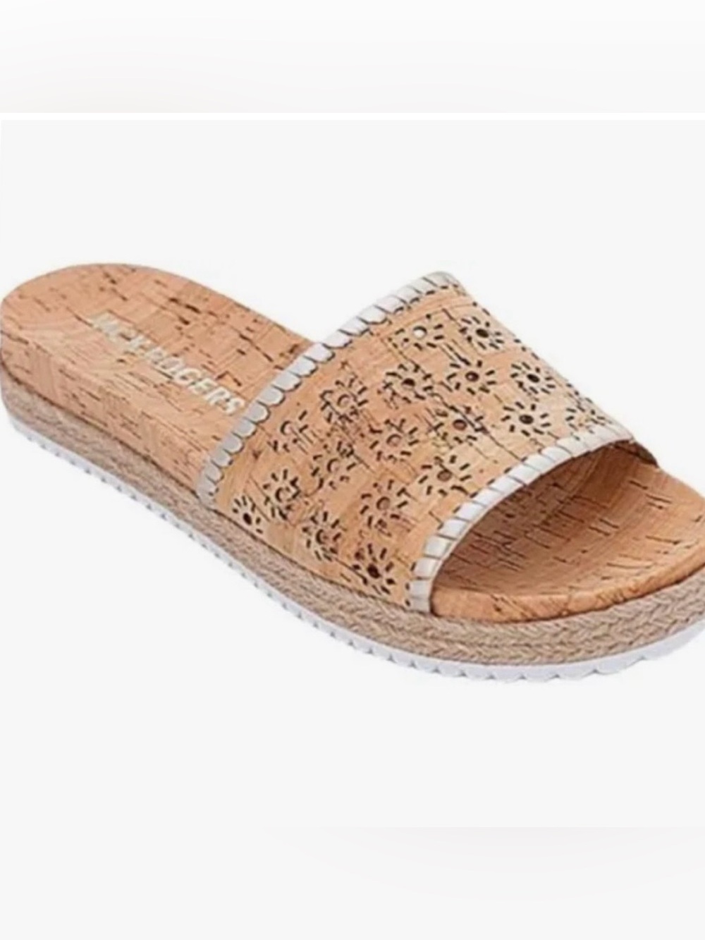 Jack Rogers Cork Laser-Cut Slide Sandal in cork & white fabulous